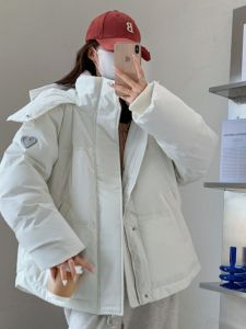 Womens Short Puffer Cotton Jacket Thickened Bread Style Korean Loose Fit Autumn Winter Outerwear Long Sleeve Zipper Closure