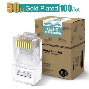 SAMZHE Cat6 RJ45 Modular Plug 8P8C Gold Plated Connector for Ethernet Cable 1Gbps CAT 6 Gigabit Bulk Ethernet Crimp Connectors