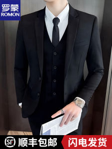 Romon Mens Casual Tailored Suit Set Business Formal Youth Wedding Groom Korean Style Polyester Viscose Fiber Blend