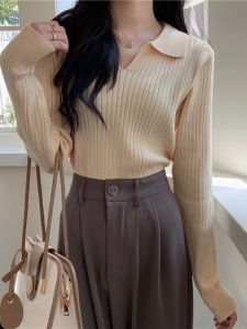 Áo Len Dệt Kim Cổ Polo Màu Đào Cho Nữ Mùa Thu 2025 Áo Len Dệt Kim Dài Tay Thời Trang Thường Ngày Mềm Mại Thoải Mái