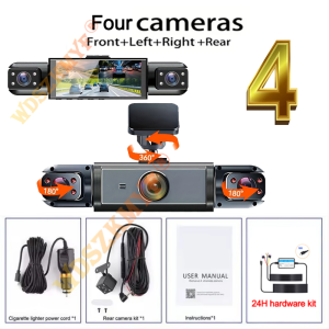 Car DVR 1080P Video Recorder 360°Dash Cam for Car 3/4 Lens Front Right Rear View camera Night Vision 24H Parking Monito Camera