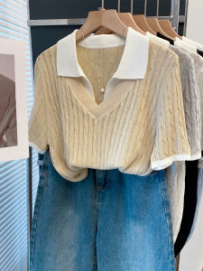 JIANDIYA | Polo Neck Two-Piece Imitation Knit Top Womens Loose New Summer Wear