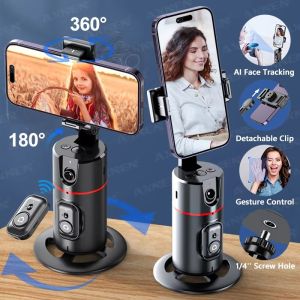 P02 AI Face Tracking Phone Gimbal - 360° Rotation Gimbal Stabilizer Gesture Control Bluetooth Remote with Remote Shutter，No App Needed for TikTok/Live Stream