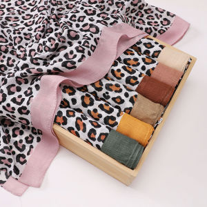 Jifang Fashion Retro Leopard Print Patchwork Cotton Linen Shawl Pashmina Muslim Hijabs Shawls PW47