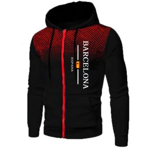 2026 New Arrival Mens Zipper Hoodies Barcelona Print Hooded Sweatshirt Fall Winter Daily Casual Sport Motorcycle Riding Coats