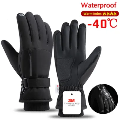 Men Winter Waterproof Cycling Gloves Outdoor Sports Running Motorcycle Ski Touch Screen Fleece Gloves Non-slip Warm Full Fingers