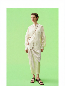 New Chinese Style Willow Print Loose Batwing Collar Shirt Jacket