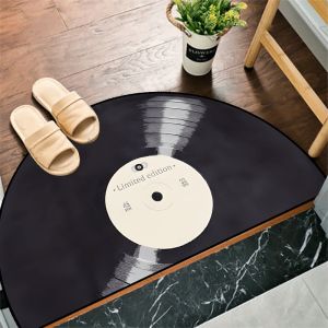 VIKAMA Vinyl Record Half-Circle Door Mat 2D-Printed Non-Slip Entryway Mat Bedroom and Entryway Rug Home Decor