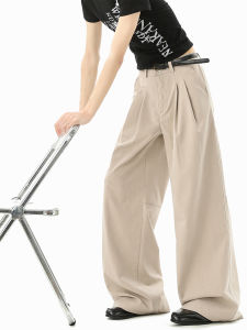OULUDE | American Style Wrinkle Design Mens Casual Pants Loose Cleanfit Straight Leg