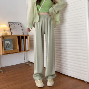 High Waist Thin Acetate Satin Wide Leg Pants Summer Casual Loose Fit Long Trousers for Walking Ice Silk Lightweight Pants