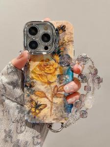 TOMO Trendy Brand Oil Painting Butterfly Flower Phone Case with Lens Film Compatible for 17Pro/16Plus  Mobile Phones