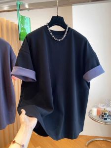 Fashionable American Retro plus Size Womens T-shirt Short Sleeve Color Block Summer Top Elegant Youthful Commute Style Cotton Blend