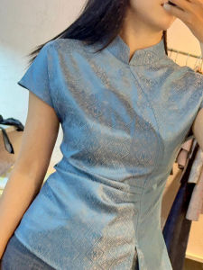 YUFUQING | New Chinese Style Retro Short Sleeve Womens Shirt Fashionable Design Stand Collar Top Polyester Fiber Summer Season Regular Length