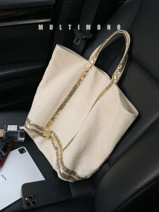 Eco-Friendly Linen Canvas Fitness Bag Glitter Cabas Tote Bag Womens Luxury Brand Handbag Shoulder Bag Commuting Bag