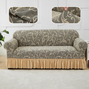1/2/3/4 Seater Elastic Sofa Cover with Skirt L-Shaped Universal Sofa Seat Cover Anti-Slip Sofa Protector