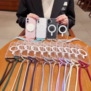 Necklace Lanyard Strap Magnetic Clear Case For iPhone 16 Pro Max 15 14 Plus 13 12 11 XR XS X For Magsafe Wireless Charging Cover