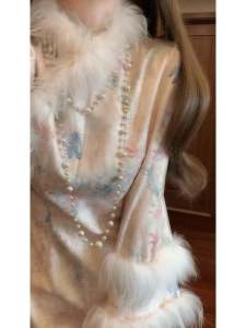 Váy Dài Tay Dày Có Cổ Lông Cừu Phong Cách Trung Hoa Mới Cho Mùa Đông Thường Ngày Có Thể Mặc Váy Midi Cổ Chữ a