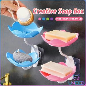 Need. Double Layer Lotus Shaped Flowers Shape Soap Dish Soap Box Punch-free Wall Mounted