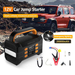 4-in-1 Car Battery Car Jumper Powerbank Charger 26800mAh Car Jump Starter Power Supply Engine Starter LED Lighting Car Air Pump Pam Pengecas Bateri for Car Motorcycle SUV Truck Minvan Vehicle