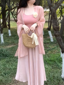 Slimming Mid-Length Half-Body Fairy Dress Set Vintage Chinese Style New Fashion Womens Suit Polyester Material Summer 2023