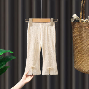 Girls Summer Thin Flared Pants Childrens Fashionable Long Trousers Outerwear Baby Girl Spring Autumn Wear Korean Style Elastic Waist