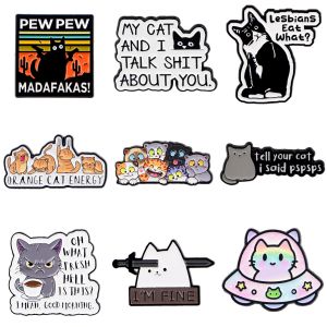 UFO Colorful Cat Brooches For Women Cartoon Cats Enamel Pin Metal Badge Jewelry Clothing Backpack Accessories Friends Gift