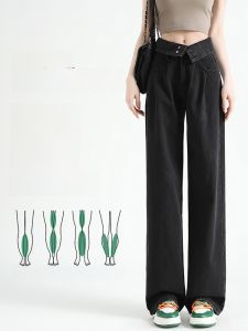 LANKELISHA | กางเกงยีนส์ทรงตรงเอวสูงสีดำสำหรับผู้หญิงไซส์ใหญ่ ทรงลูกแพร์ กางเกงขายาวทรงหลวม สไตล์ลำลอง ฤดูใบไม้ผลิและฤดูร้อน