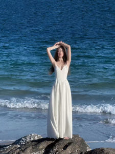French Elegant Beautiful Holiday Style Ultra Fairy Atmosphere White Elegance Sleeveless Backless Strapless Long Dress