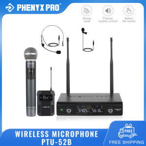 Phenyx Pro PTU-52B Wireless Microphone System with Handheld Microphone/Bodypack/Headset/Lapel Mics for Singing Karaoke Church DJ