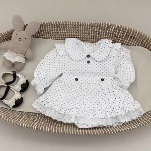 Bộ Trang Phục Hai Mảnh Thời Trang Dễ Thương Chấm Bi Tay Dài Và Chân Váy Cho Bé Gái Chất Liệu Cotton Nguyên Chất Mùa Xuân Thu Đa Năng 1-3 Tuổi