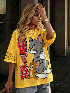 Hot Toys | Funny Cartoon Tom&Jerry Print T-shirts For Women Summer Casual O-Neck Street Short Sleeve Oversized Loose Tees Y2K Couple Tops