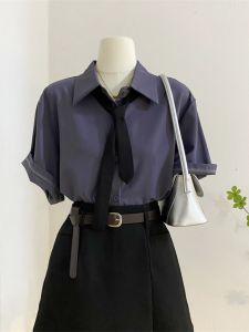 Greyish Purple Short-Sleeved Shirt for Women Stylish Niche Style Lightly Mature Work Clothing Chiffon Thin Anti-Wrinkle Tops 2024 Summer