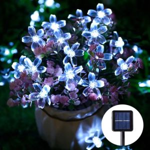 1pc Solar Sakura String Lights 20/50/100LEDs Garden Solar Flower Lights Garden Decorations For Outdoor Home Lawn Patio Wedding