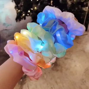 LED Luminous Hair Band Glow In Night for Party Disco Dancing Concert Women Elastic Silk Satin Hair Tie Light Up Hair Scrunchies