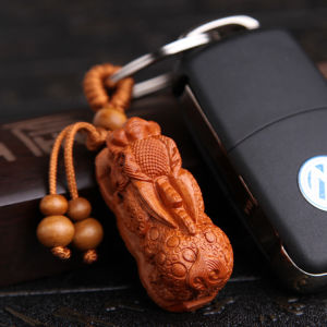 Jihong Peach Wood Pendant Car Ornament Ancient Coin Pendants Lucky Charm Keychain for 2024 Chicken Year Wearable Accessories