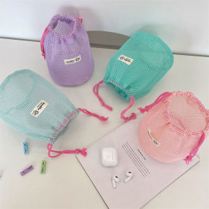 Dopamine Grid Large Capacity Drawstring Bag Portable Minimalist Toiletry Makeup Pouch Travel Handheld Storage Organizer