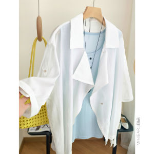 XIAOER | Áo Khoác Trench Coat Dây Lyocell Asymmetrical Mặt Trước Có Cắt Xẻ Mũi Kim Pháp Cho Phụ Nữ
