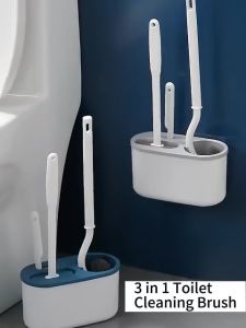3in1 Toilet Brush Set with Silicone Bristles and Wall-mounted Holder