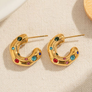 Trendy Gold Color Crystal Stainless Steel Round Earrings For Women Imitation Pearl Metal Earring Party Everyday Jewelry