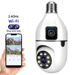 Camera Wifi 4MP E27 Dạng Bóng Đèn 360 Độ °   Camera IP Trong Nhà Màu Trắng Giám Sát Video Hai Ống Kính PTZ Tự Động Theo Dõi iCSee