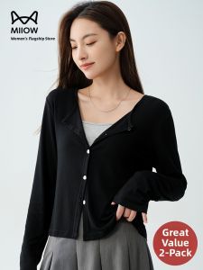 miiow | Womens Summer New Lightweight Breathable Slim Fit Sun Protection Open Cardigan Long Sleeve Round Neck Single Button Coat