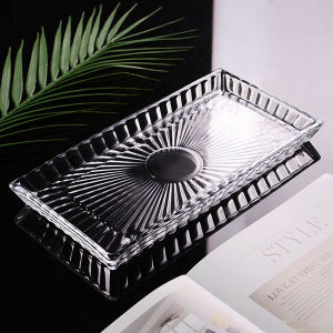 Large Size Crystal Glass Rectangular Plate Flat Bottom Fruit Tray Watermelon Cutting Board KTV Hotel Dining Utensils Simple Style