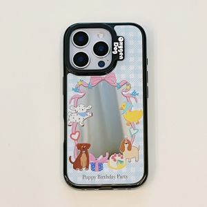 Cute Cartoon Dog Headphone Acrylic Phone Case for iPhone 16 pro Max 15 pro Mirror Full Cover Protective Shell Anti-Fall