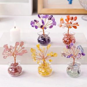 Natural Gemstone Mini Crystal Tree Bonsai Natural Stone Tabletop DecorHome Office Luck Tree Home Ornaments