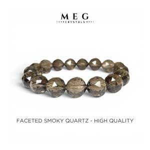 MEG High Quality Faceted Smoky Quartz Bracelet Natural Healing Crystal Beads 12mm for Men and Women Gift