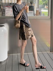 Retro Gold Embossed Leopard Print High Waist Slim Fit A-Line Mini Skirt Womens Summer New Style Commute Korean Version
