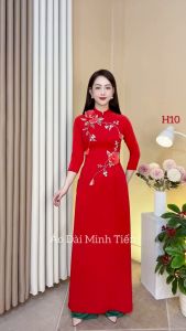 Áo Dài Lụa Mỹ Cao Cấp Họa Tiết Đính Kết Thủ Công Tỉ Mỉ - Mã H10