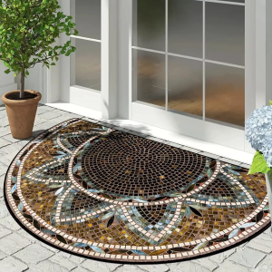 VIKAMA Half-Round Vintage Stone-Patterned Doormat Dust-Proof Anti-Slip Water-Absorbent Flannel Entrance Carpet