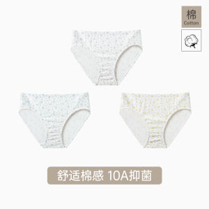 Pure Cotton Triangle Panties Womens Comfortable Soft Underwear Antibacterial Print Mid-High Waist Narrow Edge Daily Wear