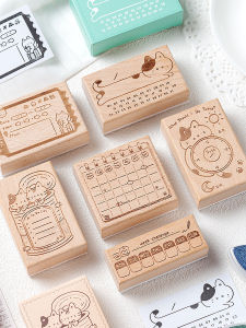 Wooden Cat Stamp Retro Cute Kitty Planner Beautiful Memo Practical Stamp Stationery Business Supplies Daily Learning